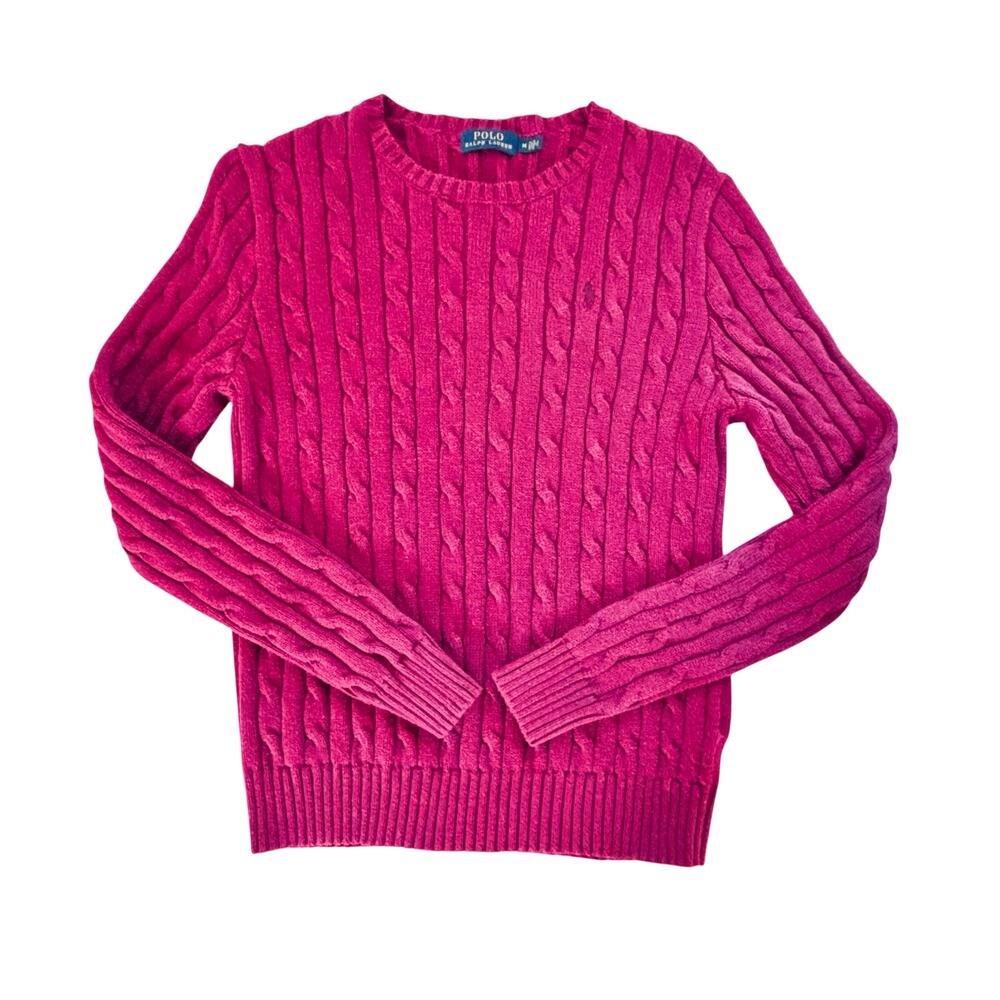 Polo Ralph Lauren Cable-Knit Cotton Crewneck Sweater slim fit burgundy wine szM